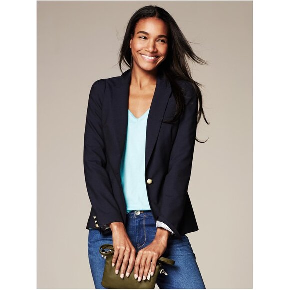 Banana Republic Navy Lightweight Wool Puff-Sleeve Blazer - Picture 1 of 9
